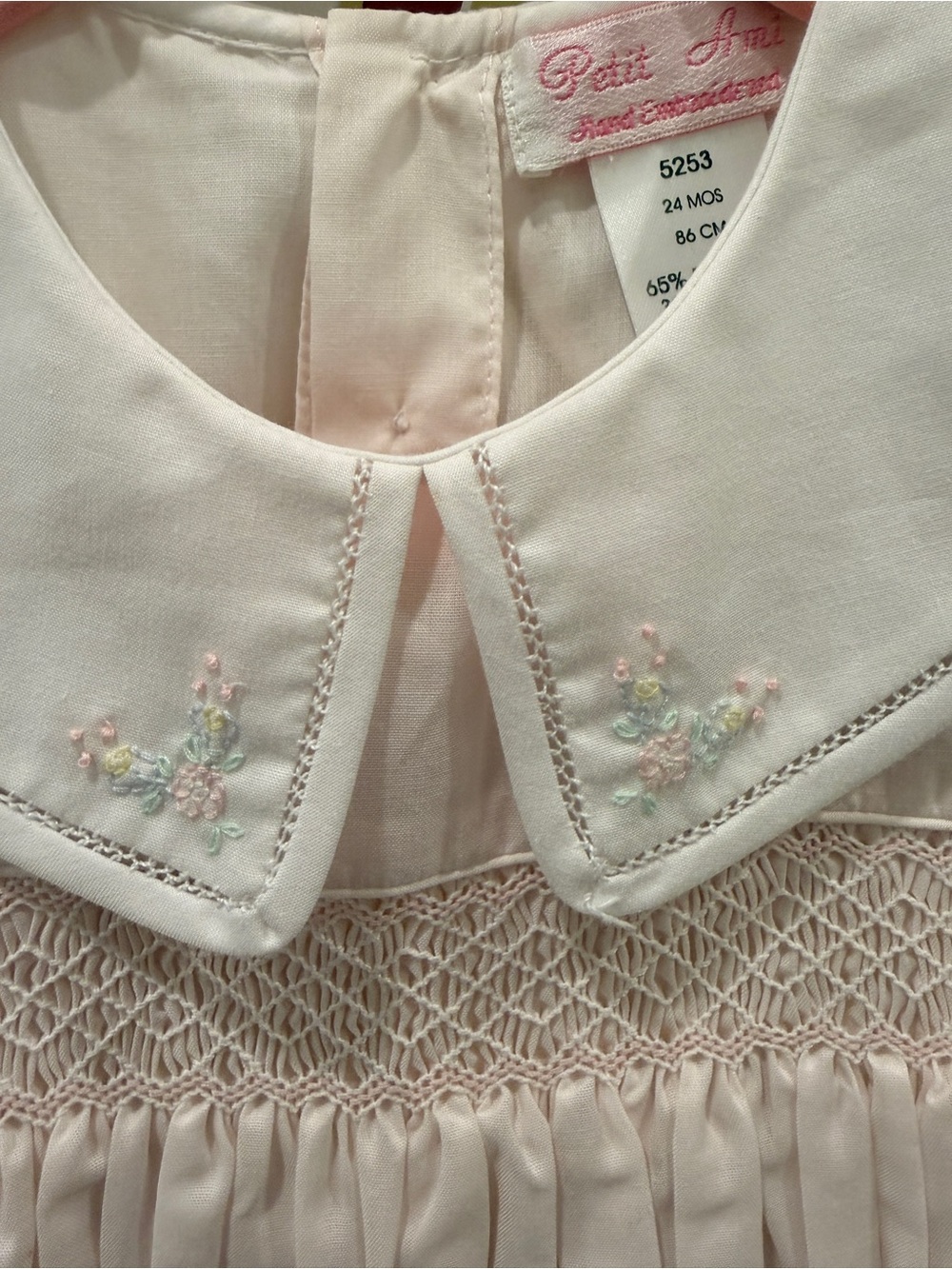 Petit Ami Light Pink Embroidered Peter Pan Collar Dress 24 months